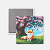 Adorable Fox sitzend unter Baum Magnet (Vorderseite/Rückseite)