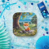 Adorable Fox sitzend unter Baum Pappteller (Party)