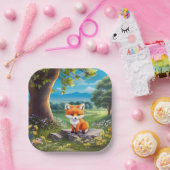 Adorable Fox sitzend unter Baum Pappteller (Party)