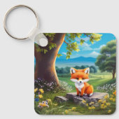 Adorable Fox sitzend unter Baum Schlüsselanhänger (Vorderseite)