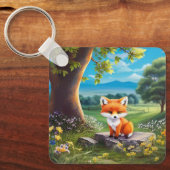 Adorable Fox sitzend unter Baum Schlüsselanhänger (Vorderseite)
