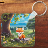 Adorable Fox sitzend unter Baum Schlüsselanhänger (Rückseite)