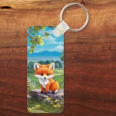 Adorable Fox sitzend unter Baum Schlüsselanhänger (Rückseite)