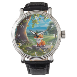 Adorable Fox sitzend unter Tree-68563 Armbanduhr