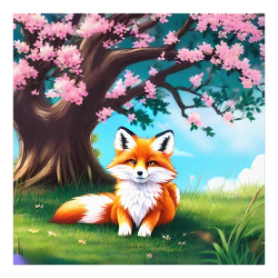 Adorable Fox sitzend unter Tree-68563 Fotodruck