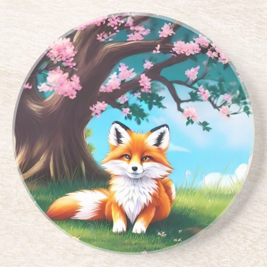 Adorable Fox sitzend unter Tree-68563 Getränkeuntersetzer (Vorne)