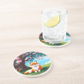 Adorable Fox sitzend unter Tree-68563 Getränkeuntersetzer (Seite)