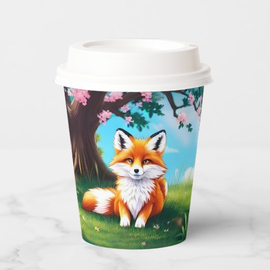 Adorable Fox sitzend unter Tree-68563 Pappbecher (Vorderseite)
