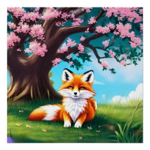 Adorable Fox sitzend unter Tree-68563 Poster