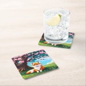 Adorable Fox sitzend unter Tree-68563 Rechteckiger Pappuntersetzer (Vor Ort)