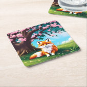 Adorable Fox sitzend unter Tree-68563 Rechteckiger Pappuntersetzer (angewinkelt)