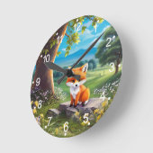Adorable Fox sitzend unter Tree-68563 Runde Wanduhr (Winkel)