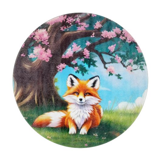 Adorable Fox sitzend unter Tree-68563 Schneidebrett (Vorderseite)