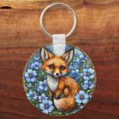 Adorable Fox umgeben von blauen Blumen Schlüsselanhänger (Vorderseite)