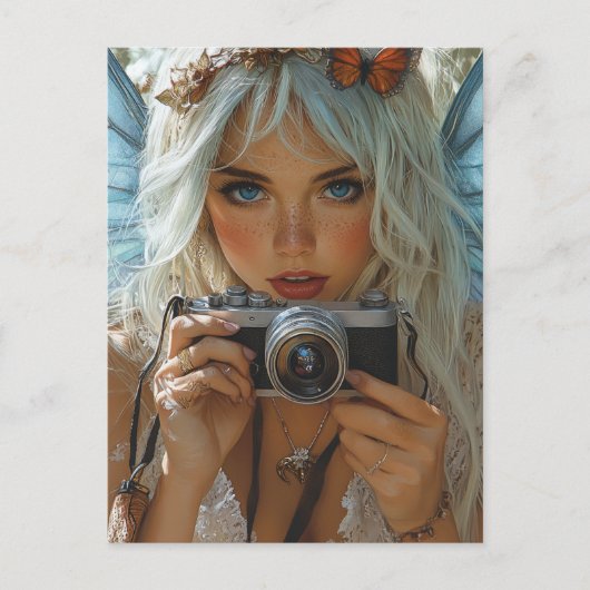 Adorable Freckles Fairy mit Kamera Postkarte (Vorderseite)