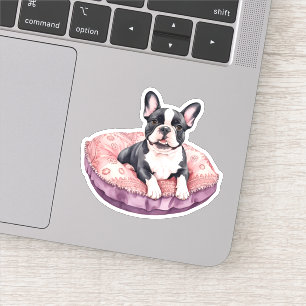 Adorable French Bulldog auf einem Kissen Aufkleber