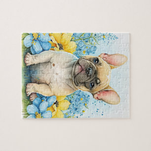 Adorable French Bulldog Welpe Spring Floral Dog Puzzle