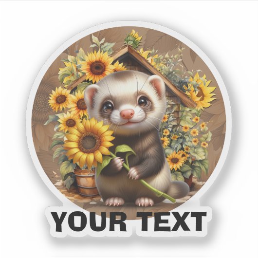 Adorable Freret mit Sonnenblumen anpassbar. Aufkleber (Vorderseite)