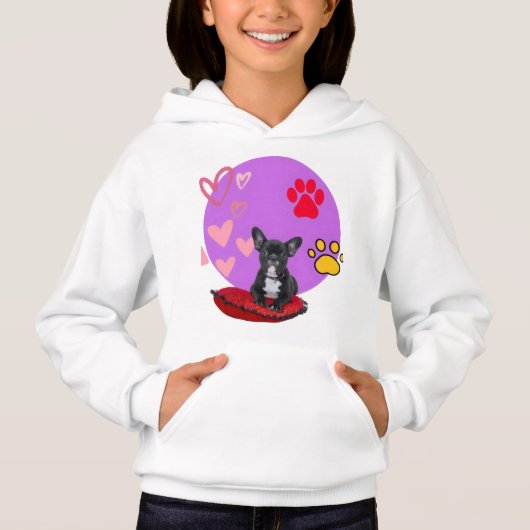 Adorable frienchie puppy with hearts hoodie (Vorderseite)