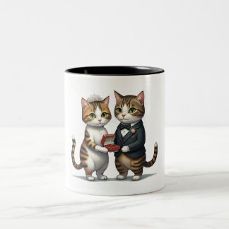 Adorable frisch verheiratete Katzen Zweifarbige Tasse