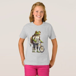 Adorable Frog in T - Shirt und Rucksack Fahrrad