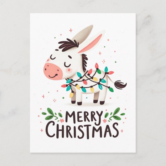 Adorable frohe Weihnachten Donkey Wasserfarbenleuc Postkarte (Vorderseite)