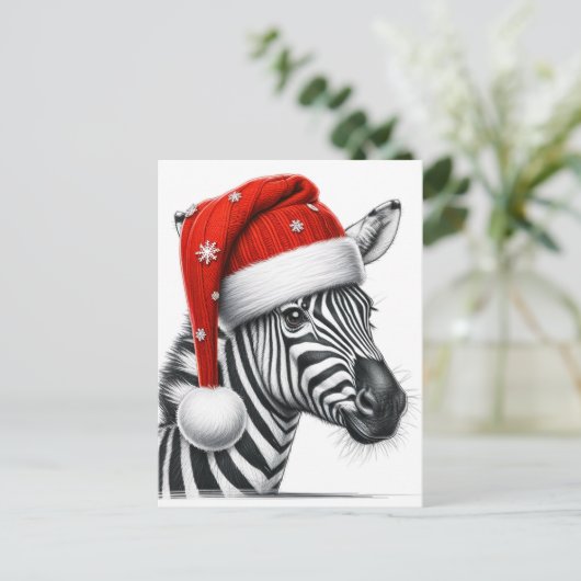 Adorable Frohe Weihnachten Zebra Weihnachtsmannmüt Postkarte (Stehend Vorderseite)