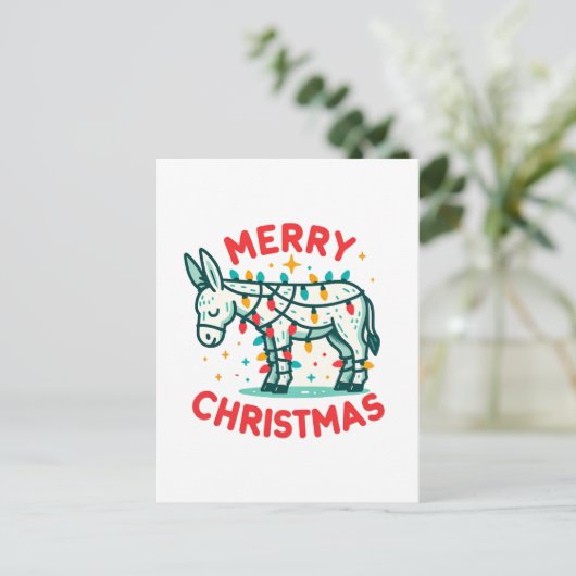 Adorable Frohe Weihnachts-Donkey Postkarte (Stehend Vorderseite)