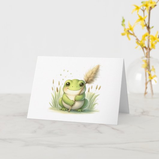 Adorable Frosch mit Pampas Gras Blank Gruß Karte (Gelbe Blume)