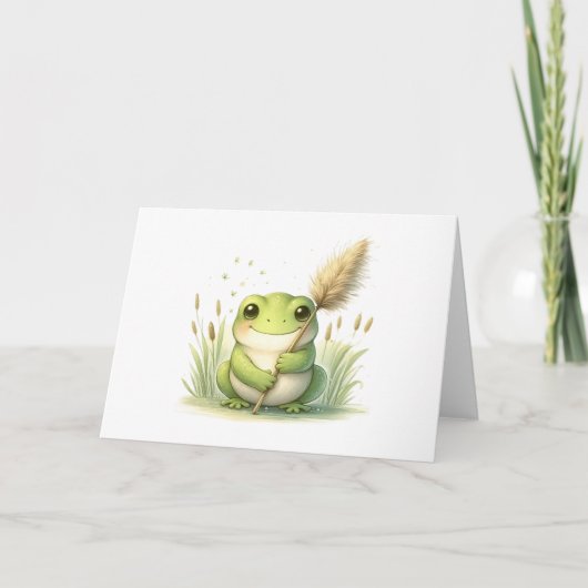 Adorable Frosch mit Pampas Gras Blank Gruß Karte (Vorderseite)