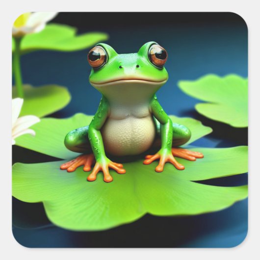 Adorable Frosch Square Sticker (Vorderseite)