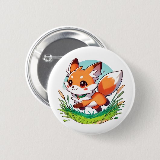 Adorable Fuchs durch ein Feld Button (Vorne & Hinten)