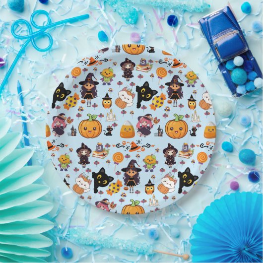 Adorable Funny Kawaii Halloween Muster Pappteller (Party)