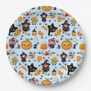 Adorable Funny Kawaii Halloween Muster Pappteller