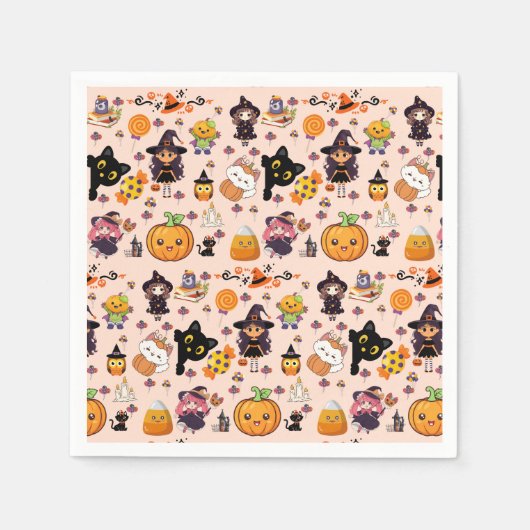 Adorable Funny Kawaii Halloween Muster Serviette (Vorderseite)