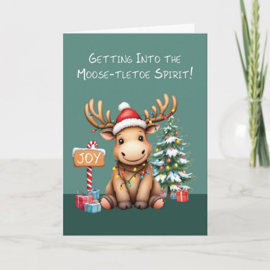 Adorable Funny Moose Weihnachten Karte (Vorderseite)