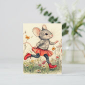 Adorable Funny Mouse Laufen in den Blume Postkarte (Stehend Vorderseite)