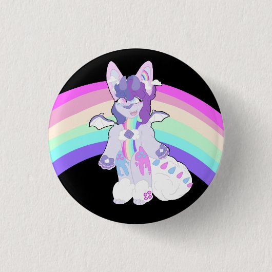 Adorable Furry Charakter Regenbogen Button (Vorderseite)