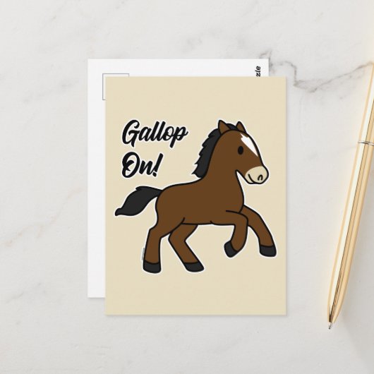 Adorable Gallop On! Happy Foal Kawaii Horse Design Postkarte (Vorderseite/Rückseite Beispiel)