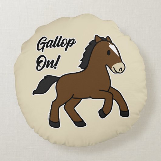 Adorable Gallop On! Happy Foal Kawaii Horse Design Rundes Kissen (Rückseite)