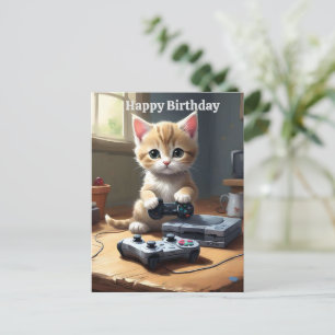 Adorable Gaming Kitten, Geburtstagskarte Postkarte