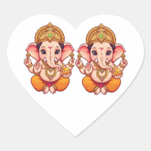 Adorable Ganpati Bappa - Chibi Style Ganesha mit Herz-Aufkleber