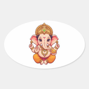 Adorable Ganpati Bappa - Chibi Style Ganesha mit Ovaler Aufkleber