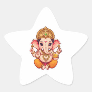 Adorable Ganpati Bappa - Chibi Style Ganesha mit Stern-Aufkleber