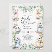 Adorable Gänse Grünpflanzen Kinderdusche Einladung (Vorderseite)