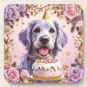 Adorable Geburtstagshündin mit Cake Celebrating Getränkeuntersetzer