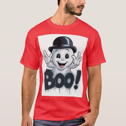 Adorable Ghost mit Bowlerhut und 'BOO'! Graffiti T-Shirt (Vorderseite)