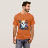 Adorable Ghost mit Pitchfork und Pumpkins Hallowag T-Shirt (Vorne ganz)