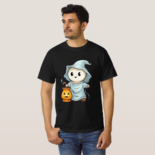 Adorable Ghost with Pumpkin Lantern T-Shirt (Vorne ganz)