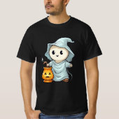 Adorable Ghost with Pumpkin Lantern T-Shirt (Vorderseite)